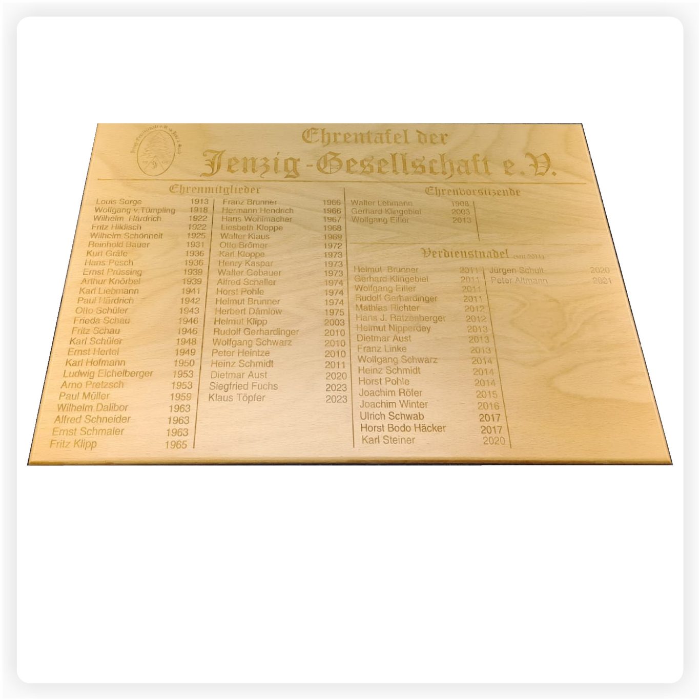 Gravierte Ehrentafel Holz-Ehrentafel mit präziser Lasergravur für Vereine und Jubiläen