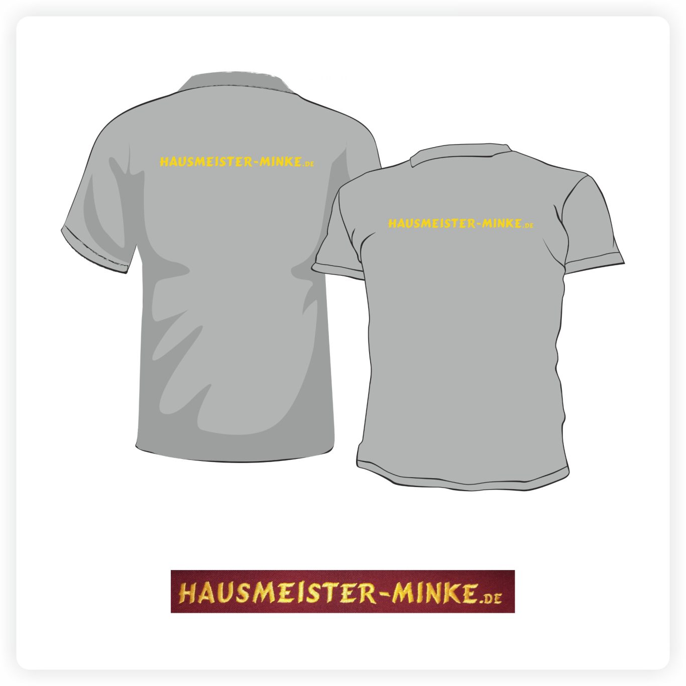 Bestickte Firmenbekleidung Graue Poloshirts mit hochwertig gesticktem Firmenlogo auf der Rückseite.
