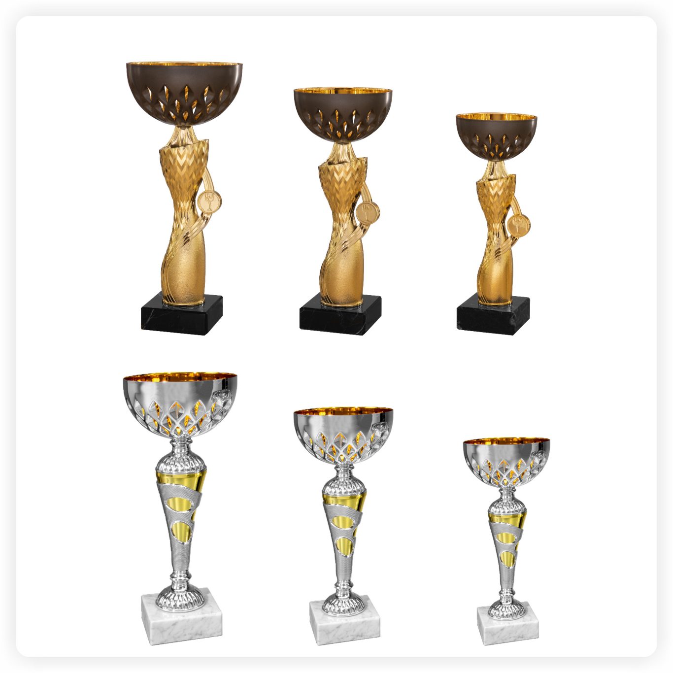 Designpokale durchbrochen Moderne Pokale mit durchbrochenem Kelch in Gold und Silber in verschiedenen Größen