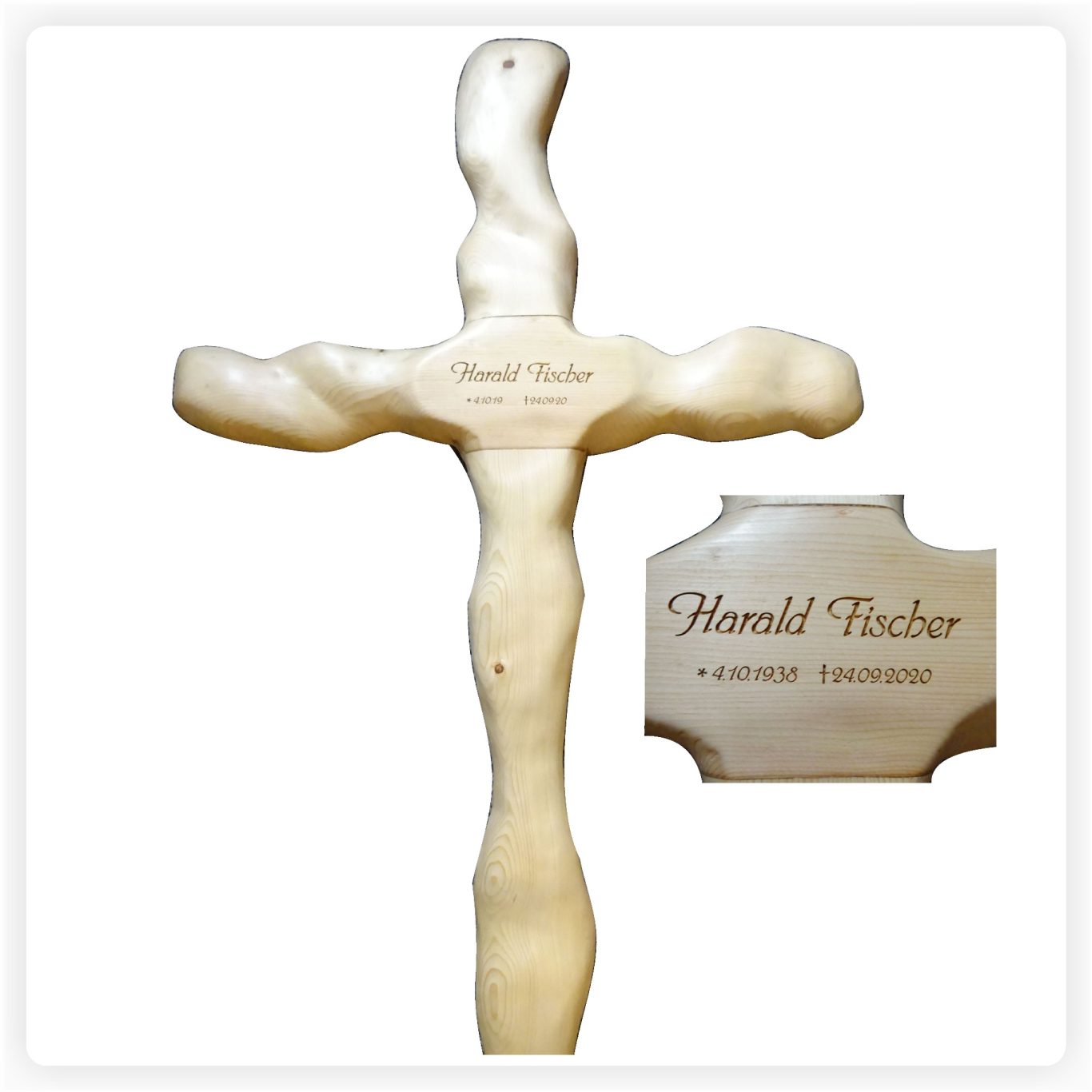 Holz-Grabkreuz Gravur Grabkreuz aus Holz mit persönlicher Lasergravur von Name und Lebensdaten