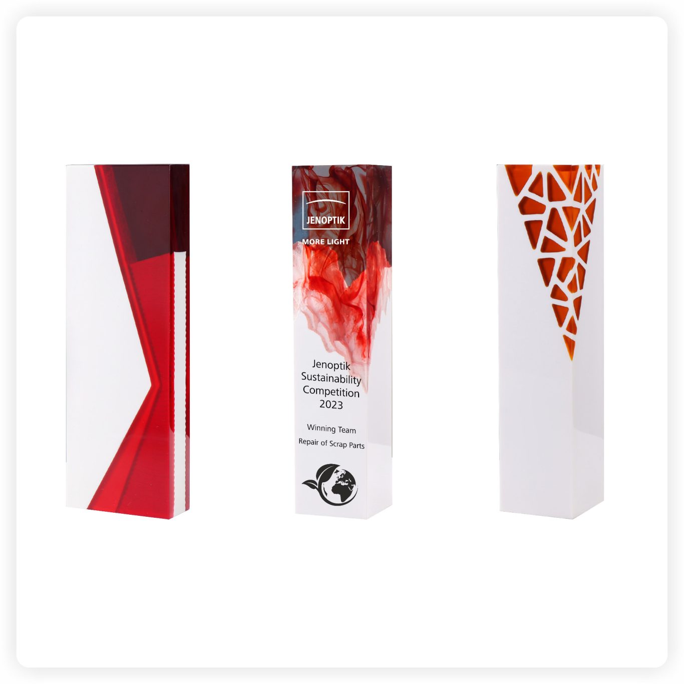 Polystone Design Award – moderne Corporate Trophy mit Logo-Druck Moderner Polystone Design Award mit individuellem Logo- und Textdruck für Firmenauszeichnungen