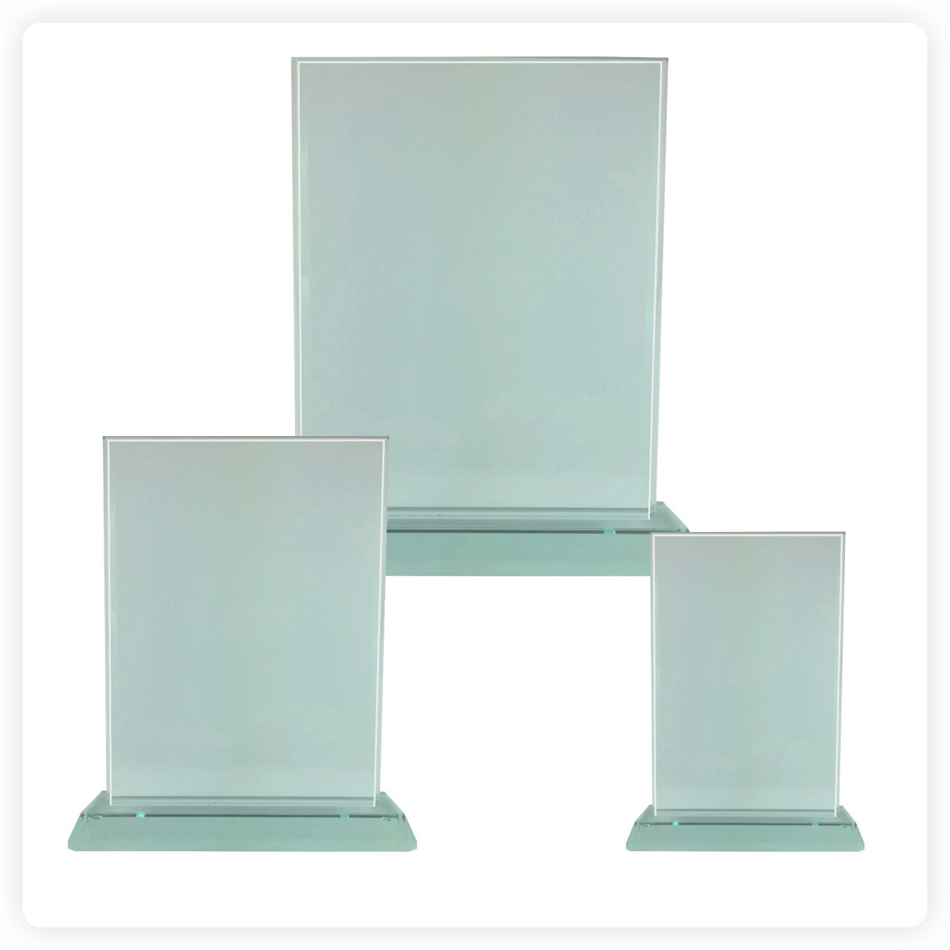 Glaspokale Serie Rechteck Rechteckige Glaspokale in drei Größen als Grundlage für Gravuren und Beschriftungen