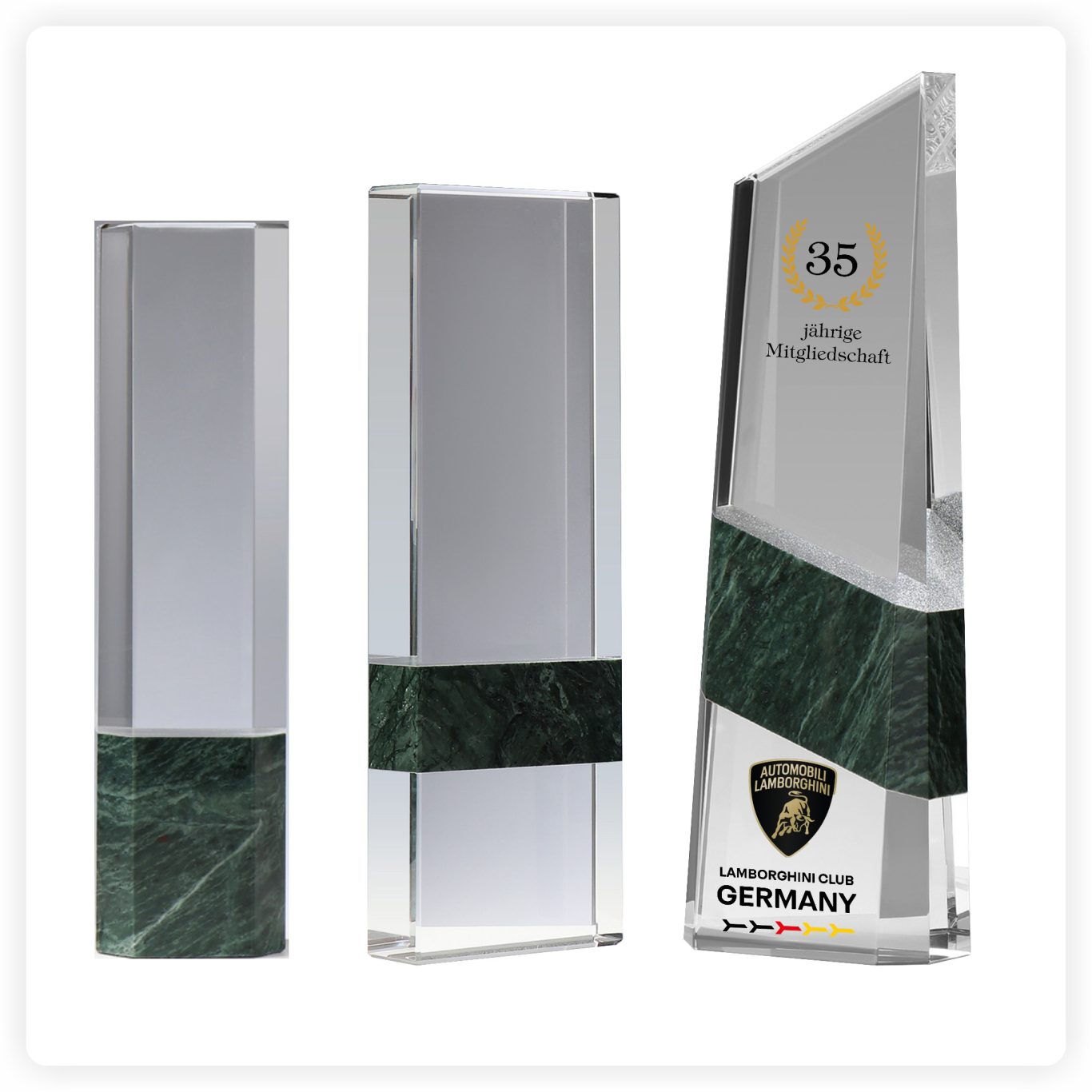 Kristallglas Award mit Naturstein Exklusiver Kristallglas Award mit Naturstein-Element und individueller Gravur