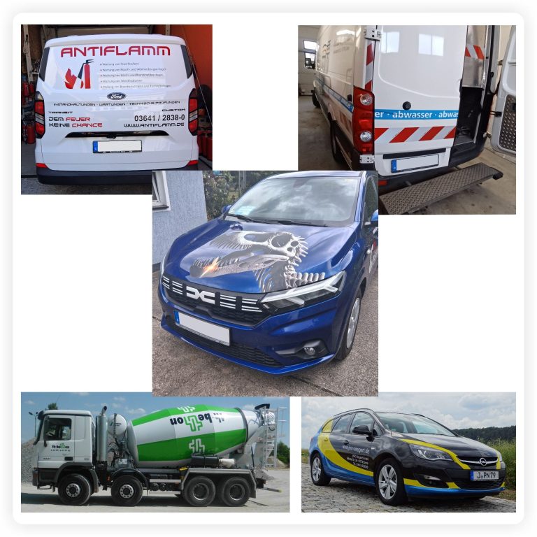 Fahrzeugfolierungen und Fahrzeugbeschriftungen auf PKW, Transporter und LKW aus verschiedenen Projekten