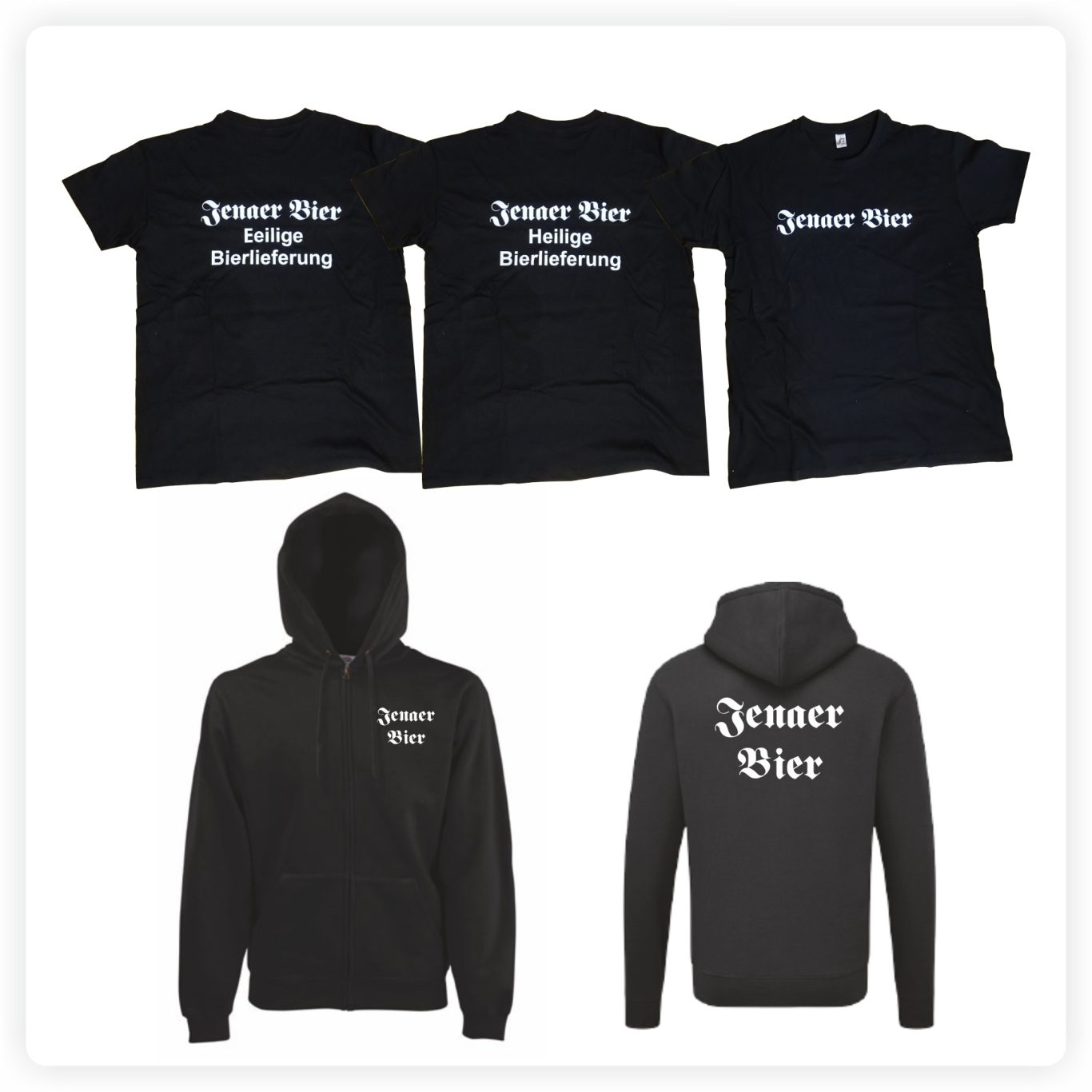 Firmenkleidung im Corporate Design T-Shirts und Kapuzenjacken mit Firmenlogo sowie Brust- und Rückenbeschriftung im einheitlichen Design.