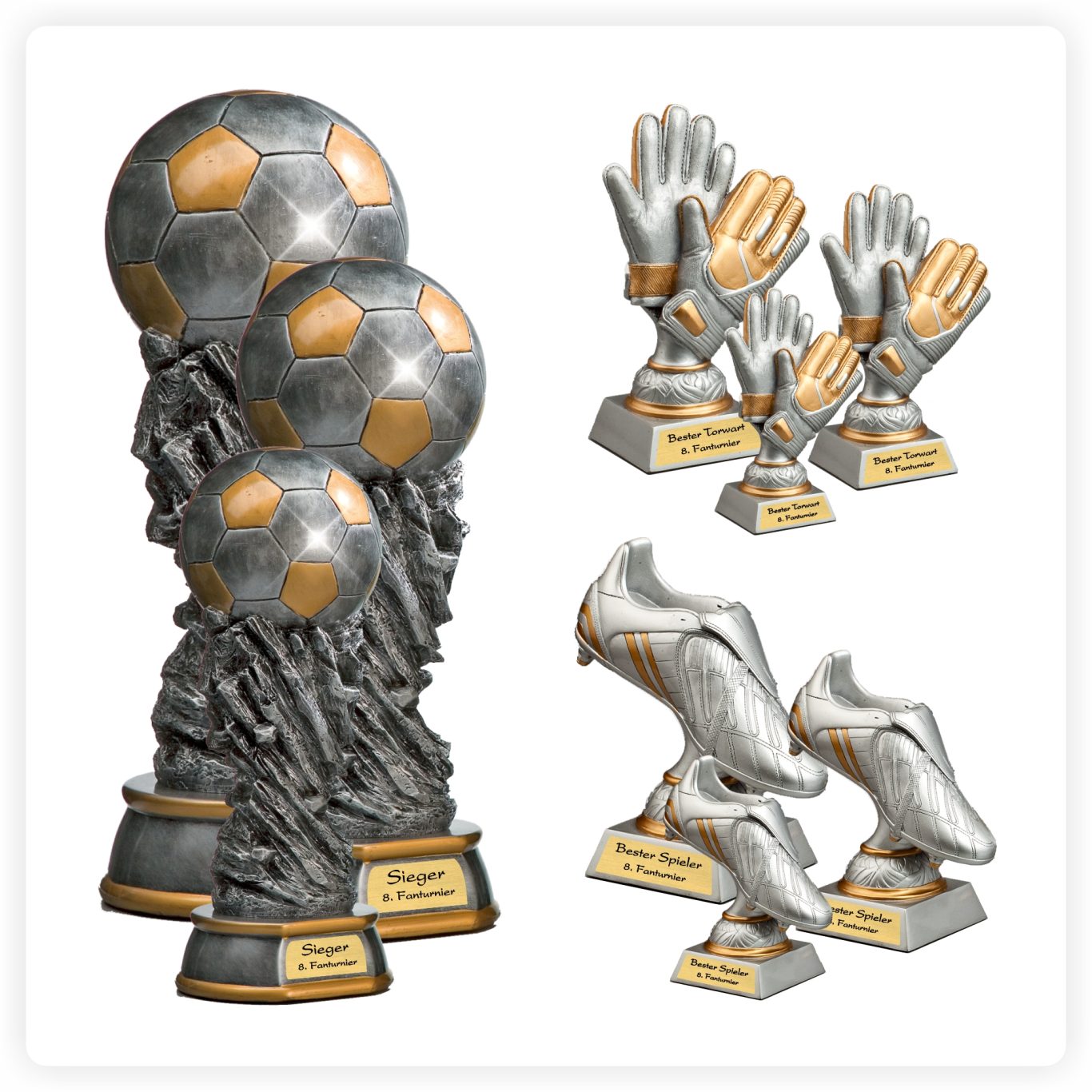 Resinfiguren Fußballserie Komplette Fußballserie aus Resinfiguren mit Ball, Handschuhen und Schuhen in mehreren Größen