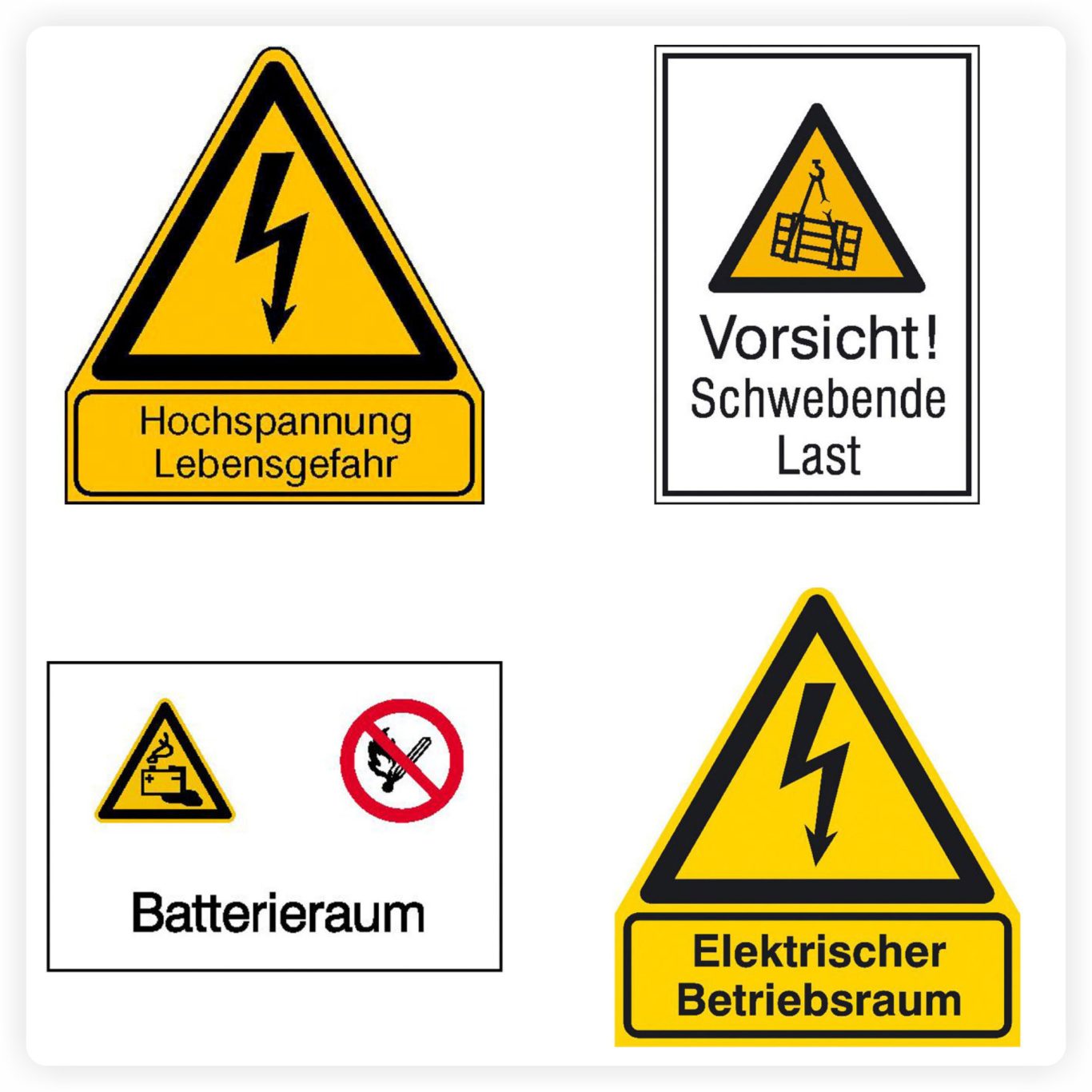 Warnschilder Sicherheit Warnschilder für Gefahrenbereiche wie Hochspannung und schwebende Last