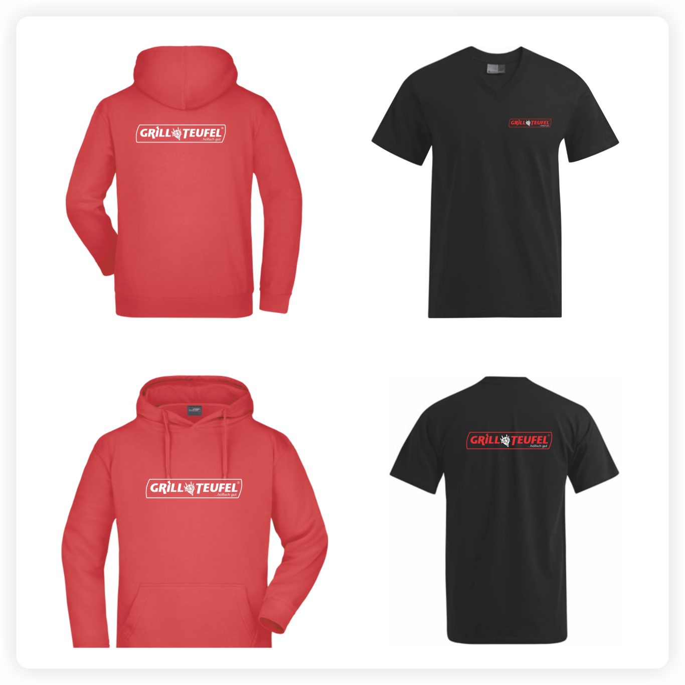 Hoodies & T-Shirts mit Logo Hoodies und T-Shirts mit einheitlichem Firmenlogo auf Vorder- und Rückseite.