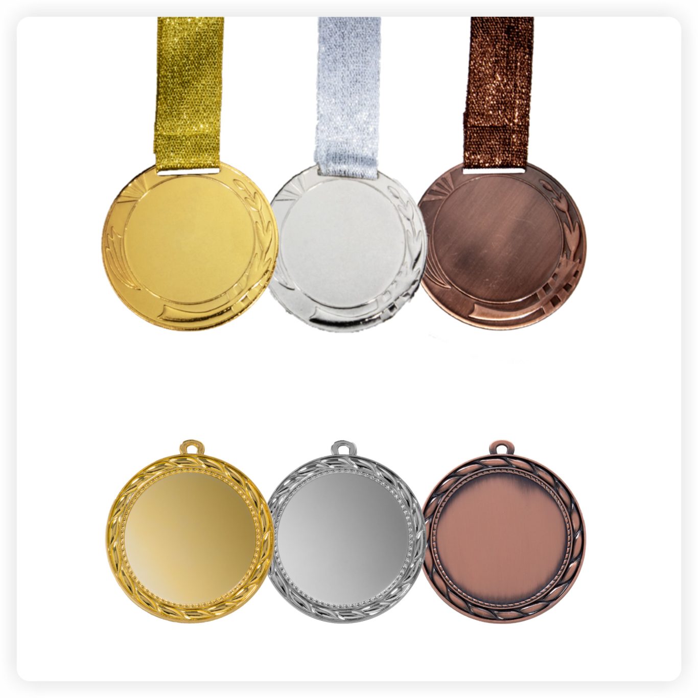 Medaillen Gold Silber Bronze – klassische Turniermedaillen Sportmedaillen in Gold, Silber und Bronze mit Gravurfläche für Turniere und Wettbewerbe