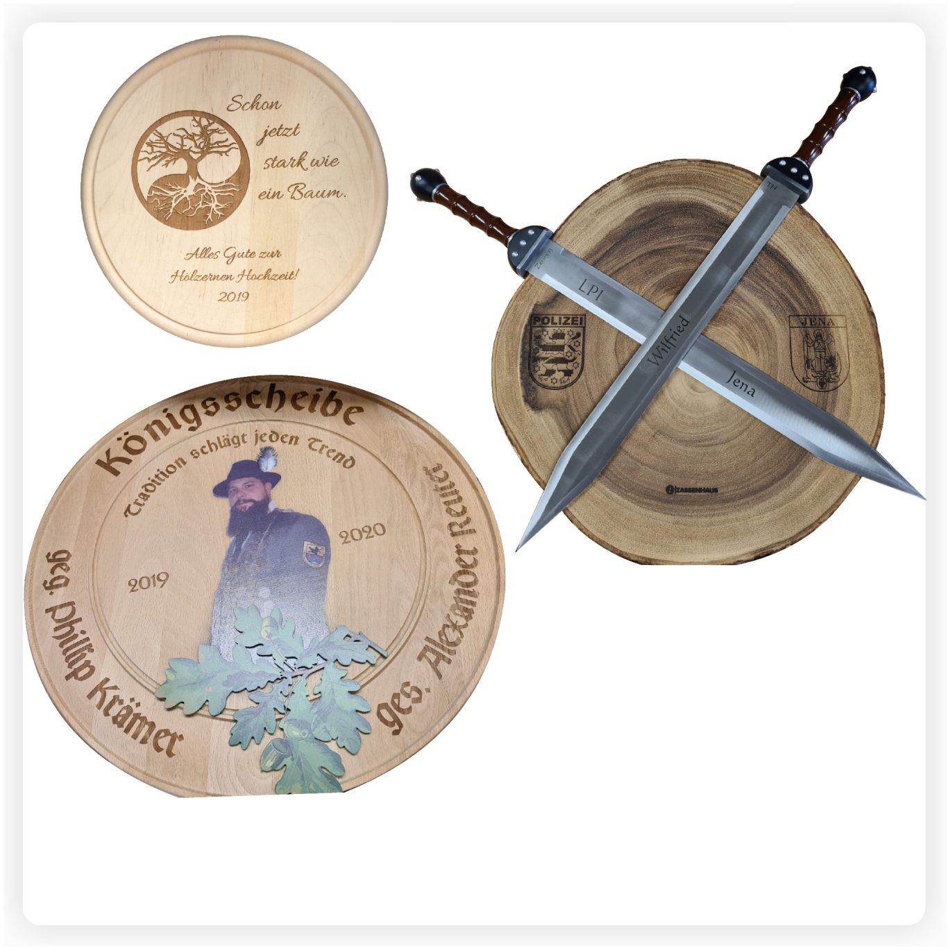 Holzscheiben mit Gravur Lasergravur und Druck auf Holzscheiben mit Wunschtext