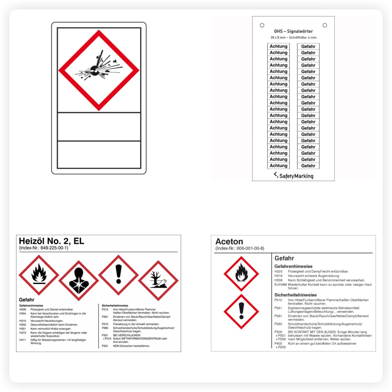 Gefahrstoffkennzeichnung Gefahrstoffkennzeichnung mit Symbolen und Sicherheitsangaben für chemische Stoffe