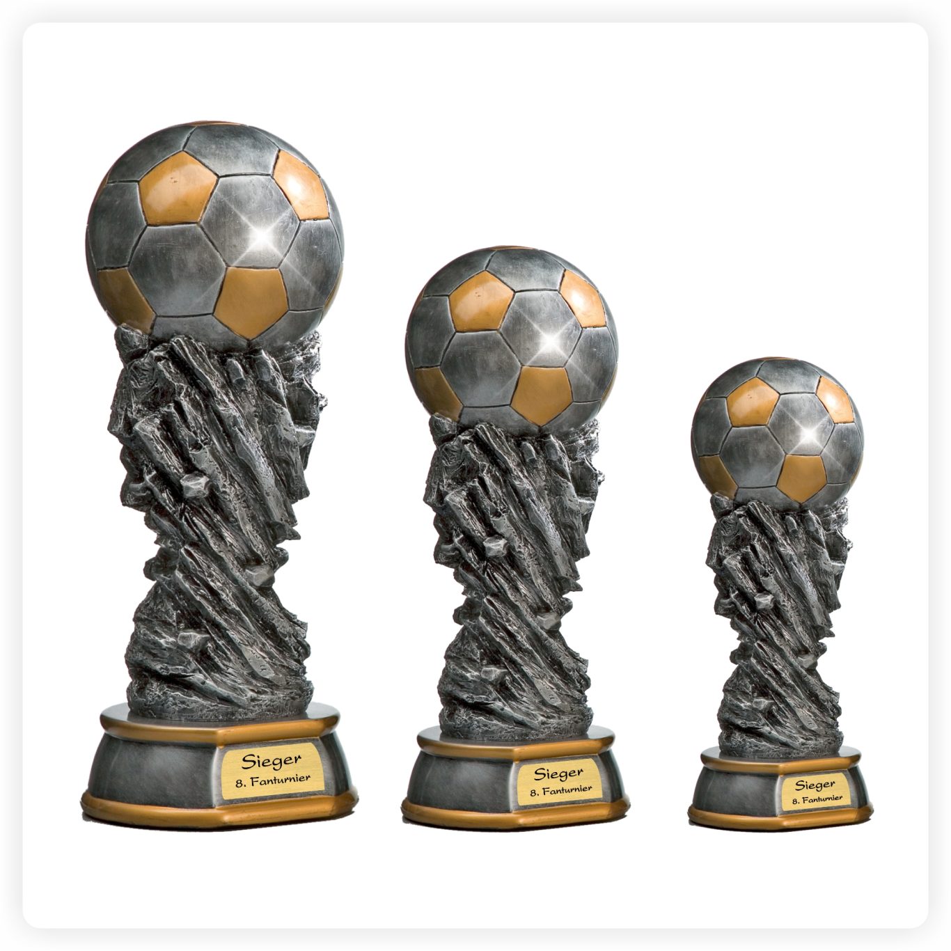 Resinfiguren Fußballserie Fußball Pokale als Resinfiguren in verschiedenen Größen mit Gravurschild