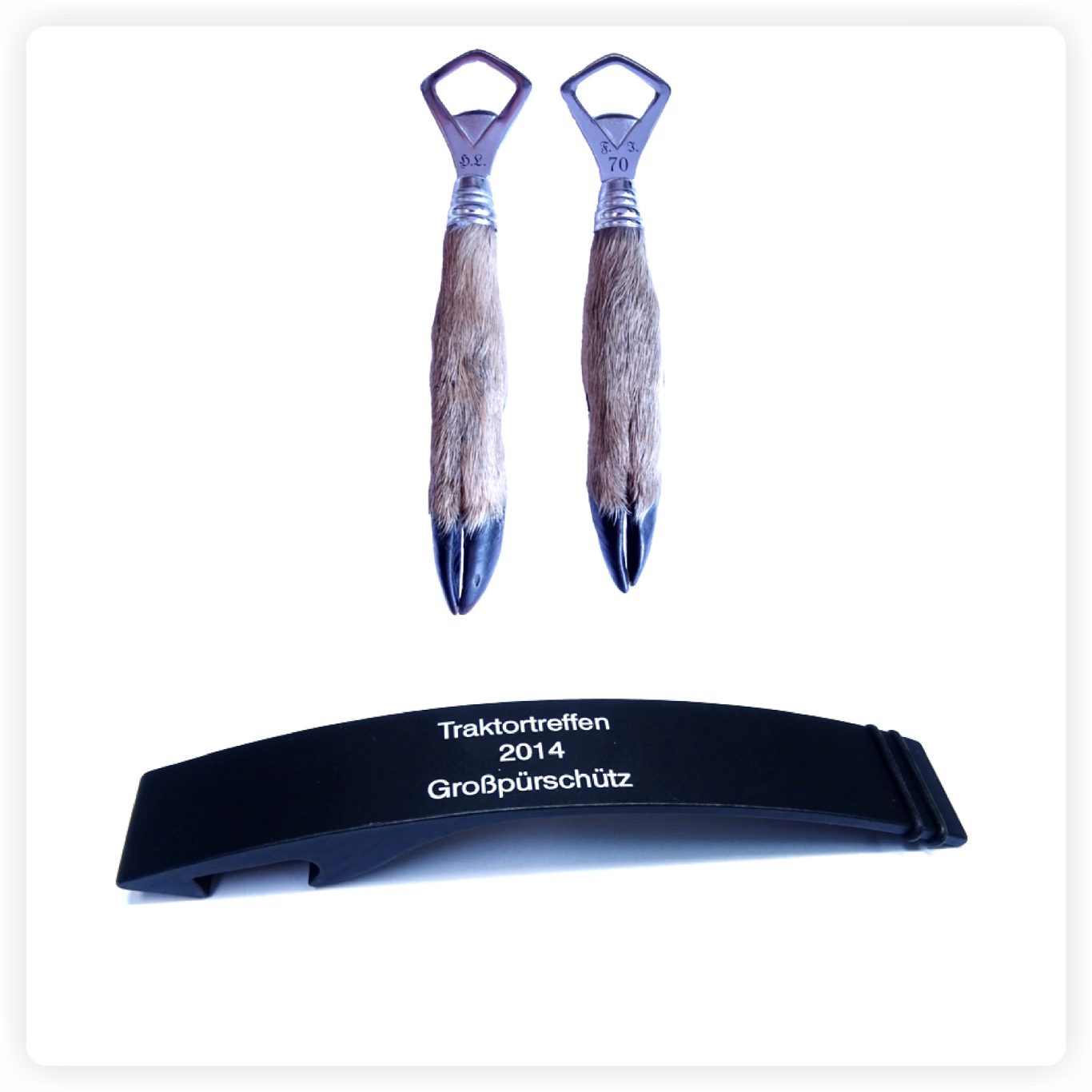 Gravierte Flaschenöffner Gravierte Flaschenöffner mit individuellen Griffen und persönlicher Lasergravur