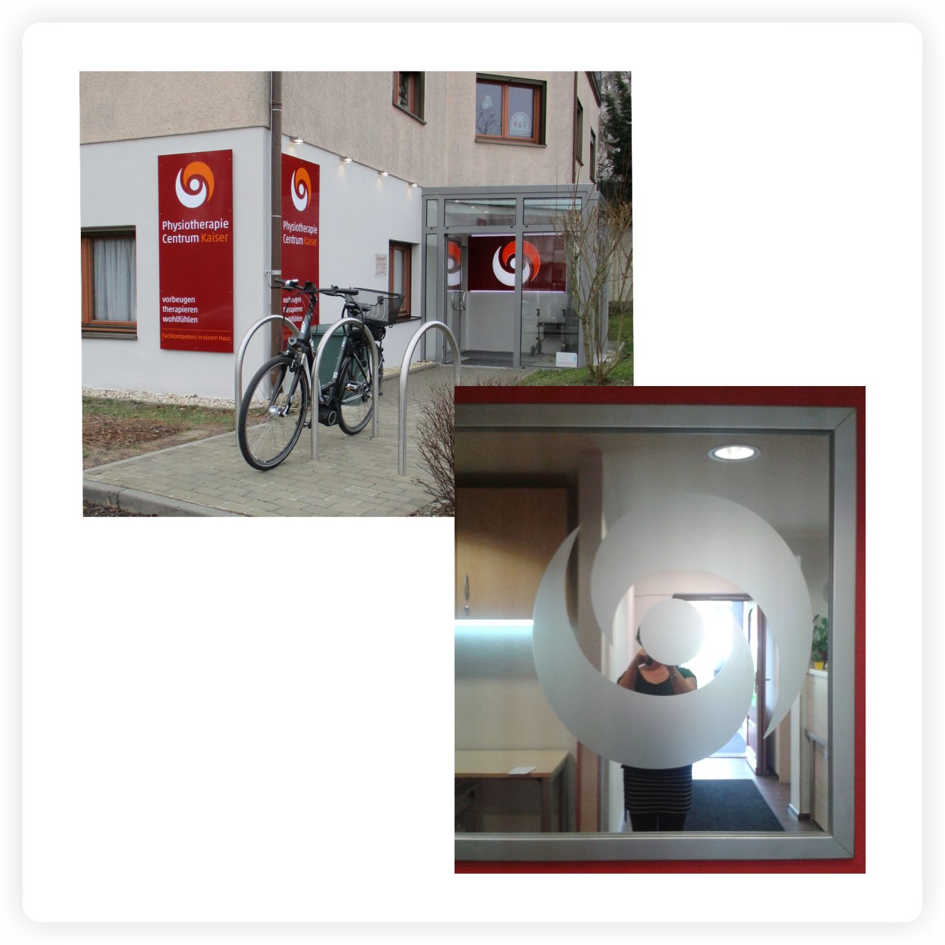 Firmenschilder und Glasgestaltung Firmenschilder einer Physiotherapiepraxis und passende Glasgestaltung mit dem Firmenlogo im Eingangsbereich