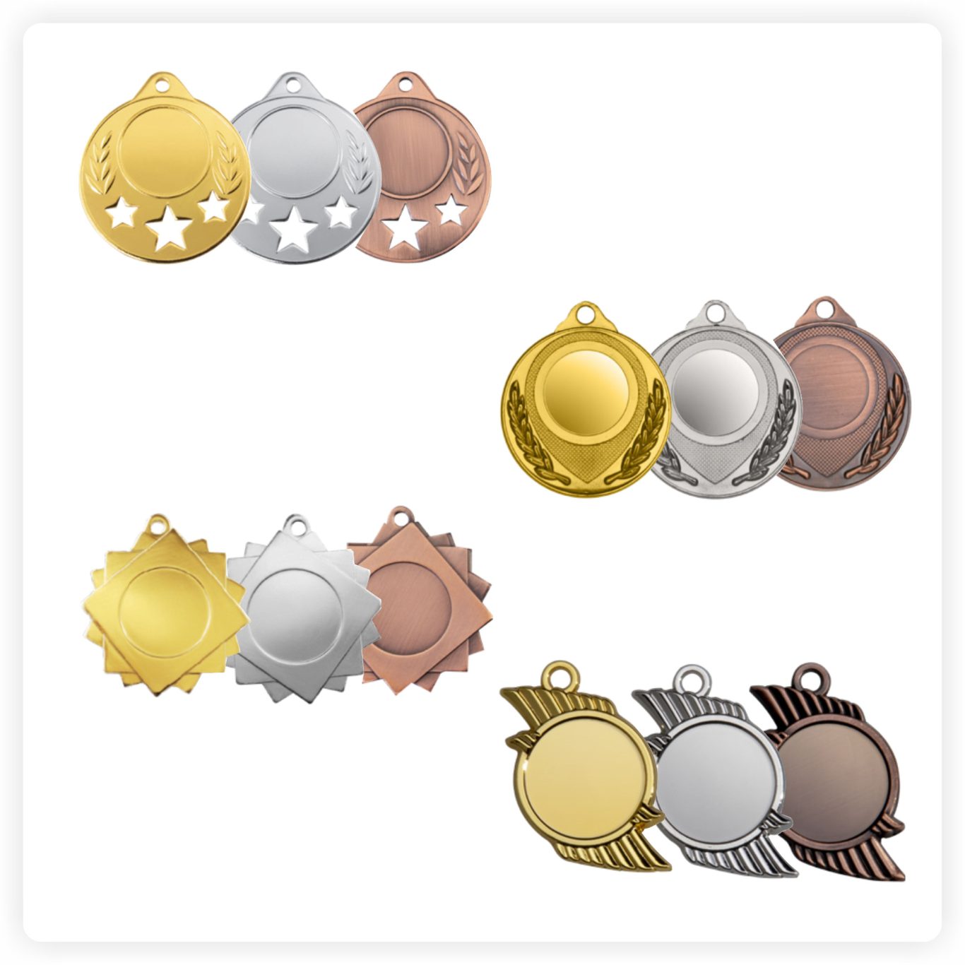 Sportmedaillen Gold Silber Bronze für Turniere und Wettbewerbe Sportmedaillen Gold Silber Bronze mit Motiven für Turniere und Wettbewerbe