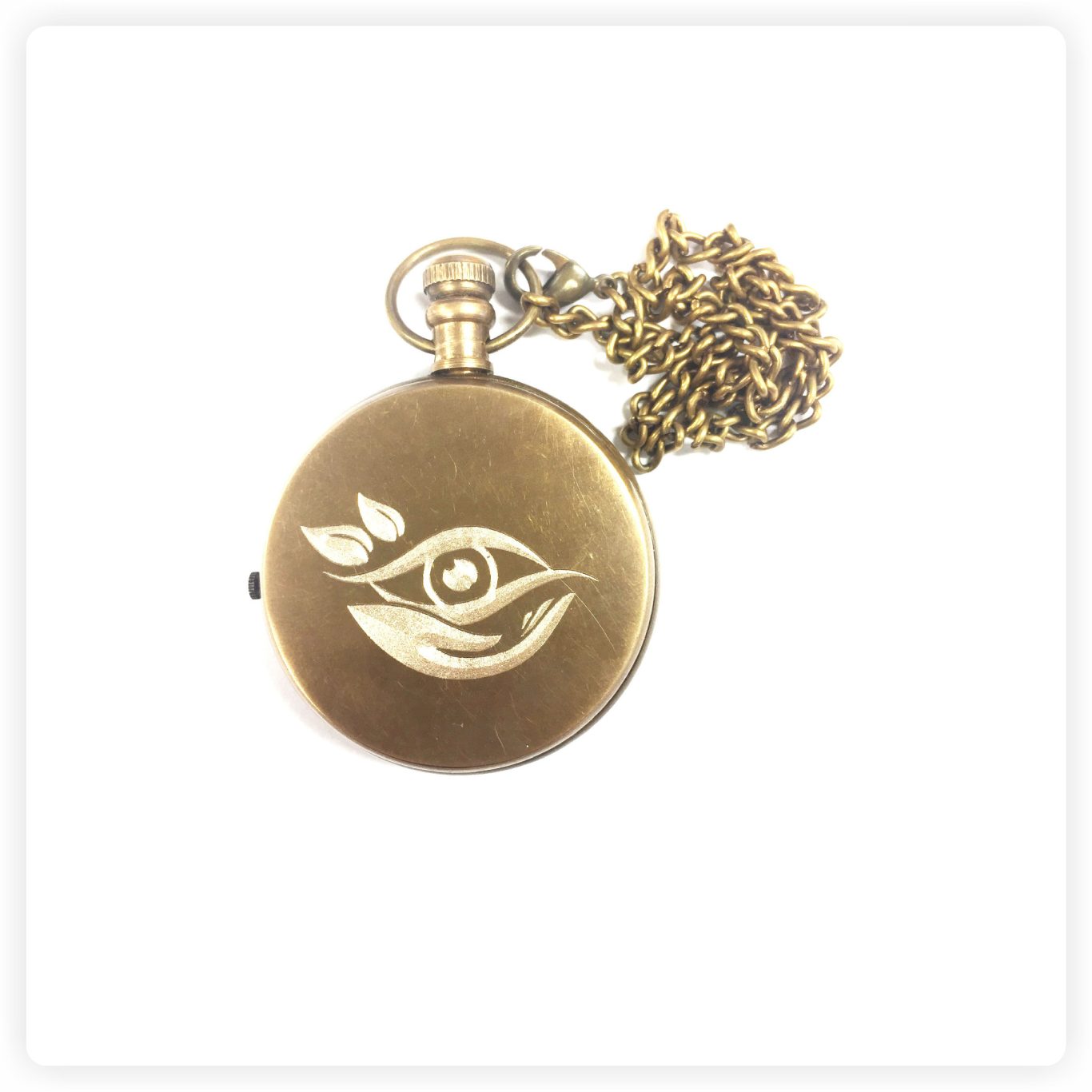 Taschenuhr mit Gravur Gravierte Taschenuhr aus Metall mit Kette und individueller Lasergravur auf der Vorderseite