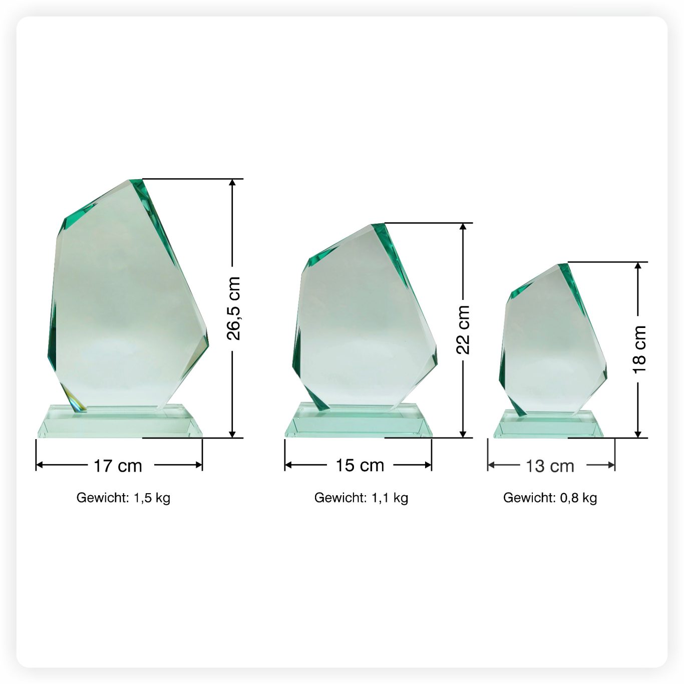 Glaspokale verschiedene Größen Glaspokale in drei Größen mit Maßangaben