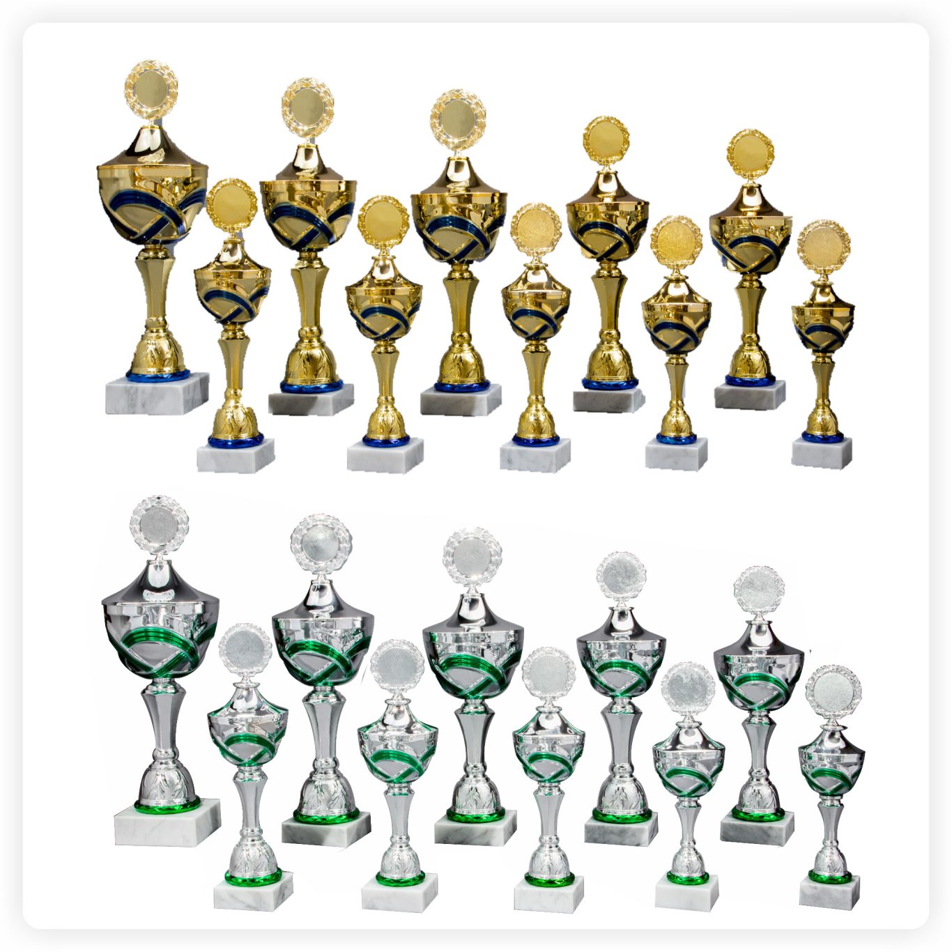 Pokalserie mittel Mittlere Pokalserien in Gold und Silber mit farbigen Details in verschiedenen Größen