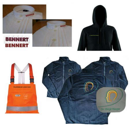 Bestickte Berufs- und Einsatzkleidung für Bennert, Dr. Rieger und Feuerwehr Jena mit Anstick.
