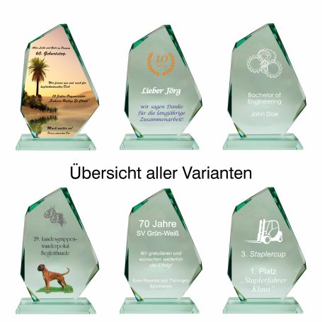 Glaspokale mit Lasergravur und Digitaldruck für Jubiläen, Ehrungen, Wettbewerbe und individuelle Auszeichnungen