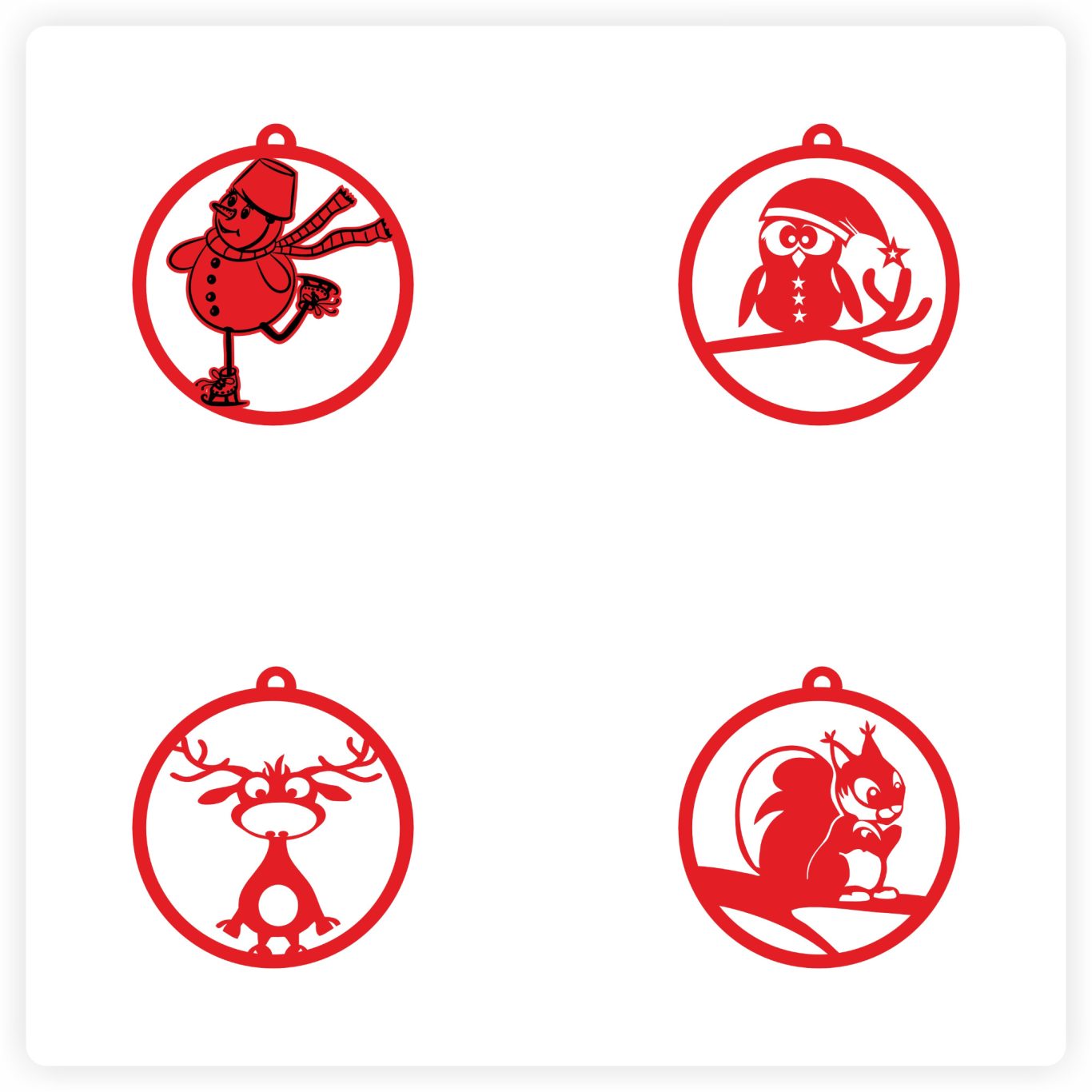 Sonnenfänger Weihnachtskugeln Runde Sonnenfänger mit Weihnachtsmotiven wie Eule, Rentier und Eichhörnchen