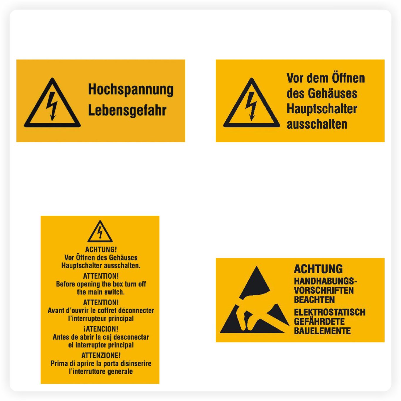 Warnkennzeichnung Elektrik Warnschilder für Hochspannung und elektrische Gefahren mit klaren Hinweisen