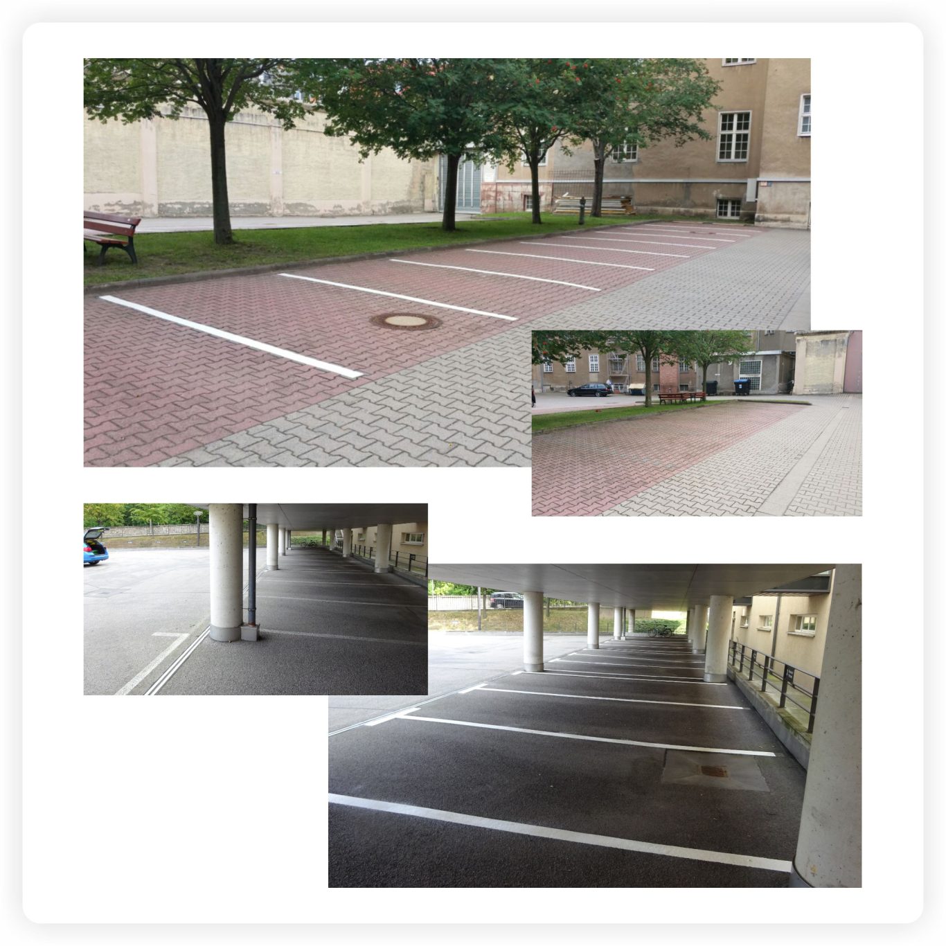 Stellplatzmarkierung in Weimar Weiße Stellplatzmarkierungen auf Pflaster und Asphalt bei Parkflächen in Weimar