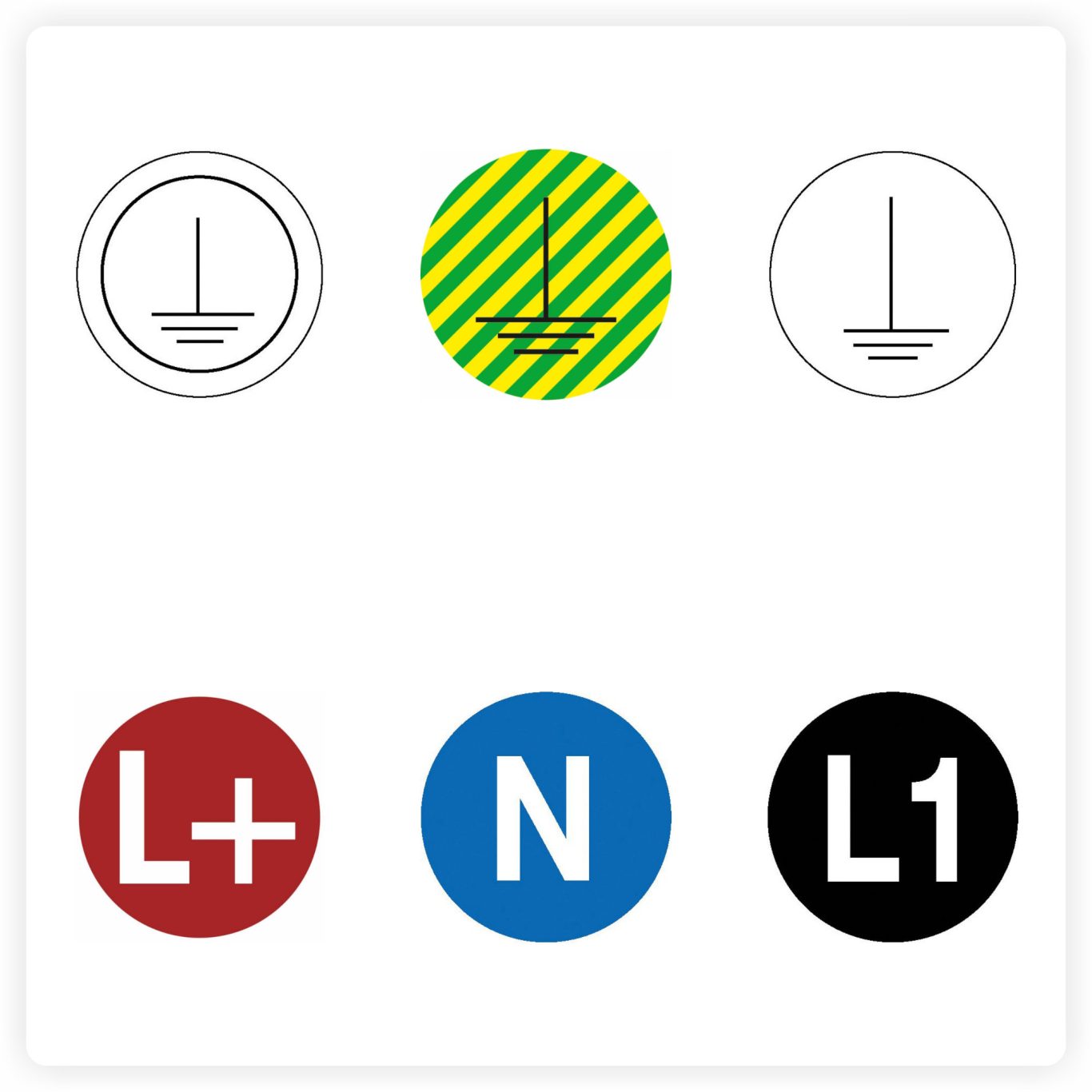 Kennzeichnung elektrische Leiter Kennzeichnung für elektrische Leiter mit Symbolen für L1, N und Erdung